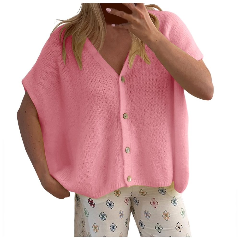 Elegant Pink Women's baby soft SZ L oversized cropped batwing Cardigan by Fsajga